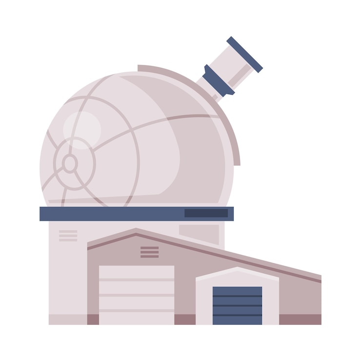 Vecteur dôme de l'observatoire explorez et observez les galaxies et les technologies spatiales illustration vectorielle de style plat sur fond blanc
