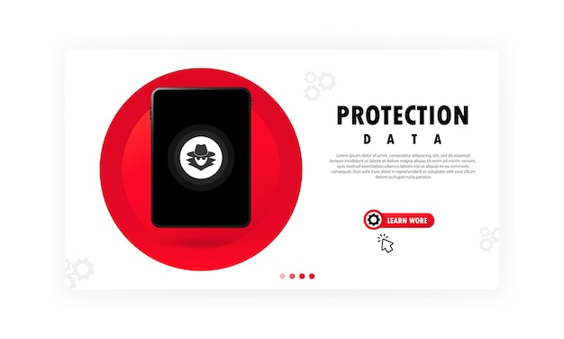Données De Protection Sur La Bannière De La Tablette. Concept De Confidentialité Et De Sécurité Internet. Vecteur Sur Fond Blanc Isolé. Eps 10.