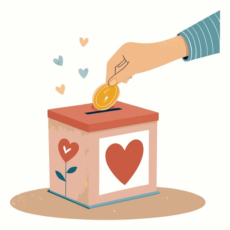 Vecteur donner de l'argent à une organisation caritative illustration sur fond blanc