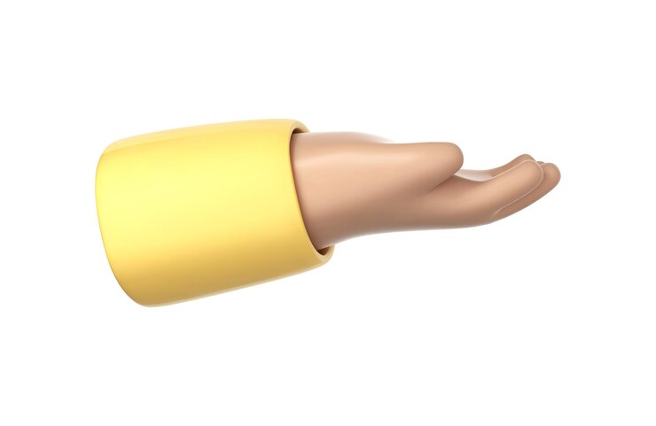 Vecteur donner un geste de la main avec une paume ouverte vide icône avec un bras humain de dessin animé 3d tenant une offre ou montrant quelque chose signe de présentation d'assistance ou de mendicité illustration 3d vectorielle