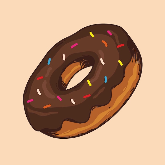 Donnut Illustration Vector Dessin à La Main Avec Dessert Au Chocolat Couleurs