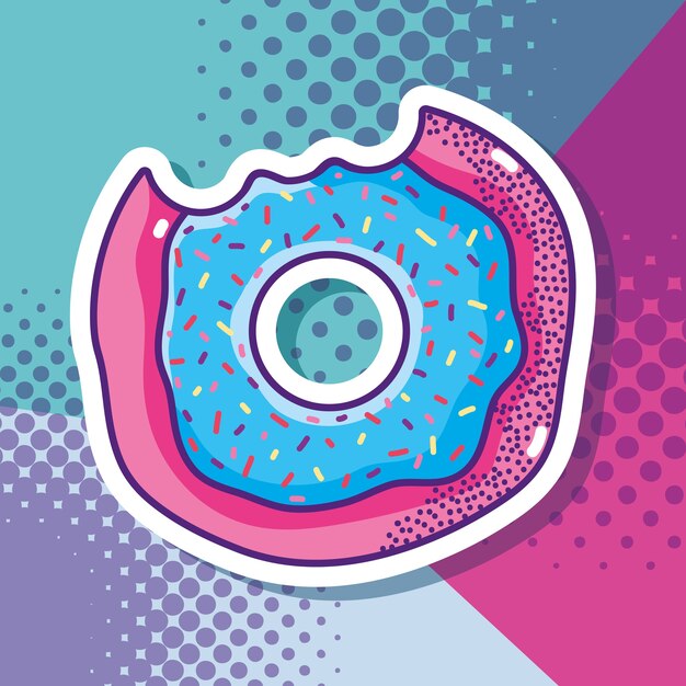 Vecteur donut pop art dessin animé sur fond coloré