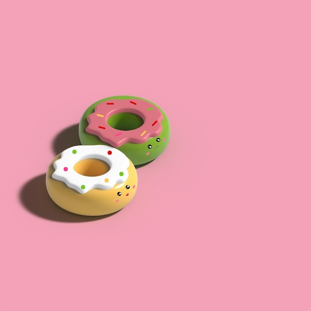 Vecteur donuts mignons glaçage doux illustration vectorielle 3d