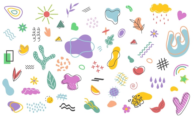 Doodle abstrait à la mode dans un style d'art organique à main levée Diverses figures et objets sont tournés vers le côté Modèles pour les médias sociaux Illustration vectorielle
