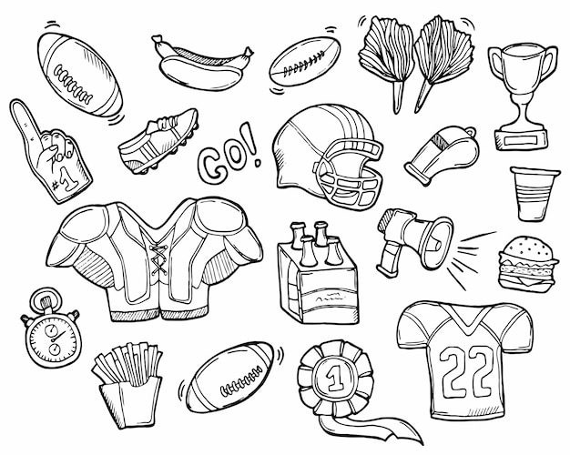 Vecteur doodle american football icons set rugby football sports de printemps