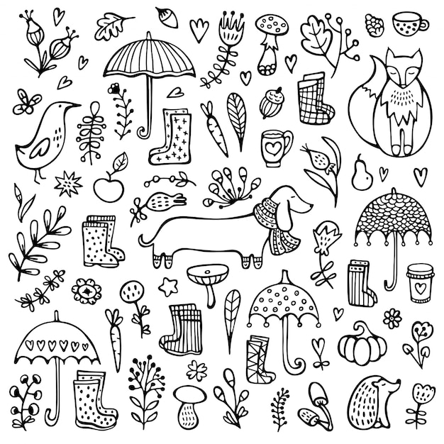 Doodle Automne Noir Et Blanc