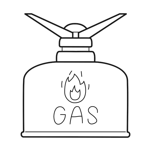 Doodle Bouteille De Gaz Et Brûleur à Gaz Camping Cuisinière En Plein Air équipement Pour Cuisiner En Randonnée Voyager En Camping Inventaire Touristique Contour Noir Et Blanc Illustration Vectorielle Isolée Sur Blanc