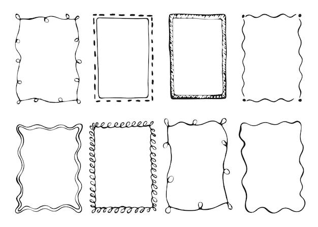 Doodle cadre ou bordure dessiné à la main avec des lignes ondulées et pointillées Monogrammes ruban Coquette rétro