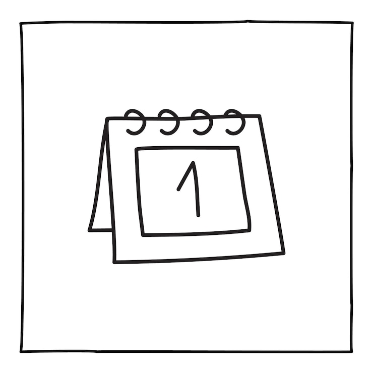 Doodle calendrier 1er du mois icône dessiné à la main avec une fine ligne