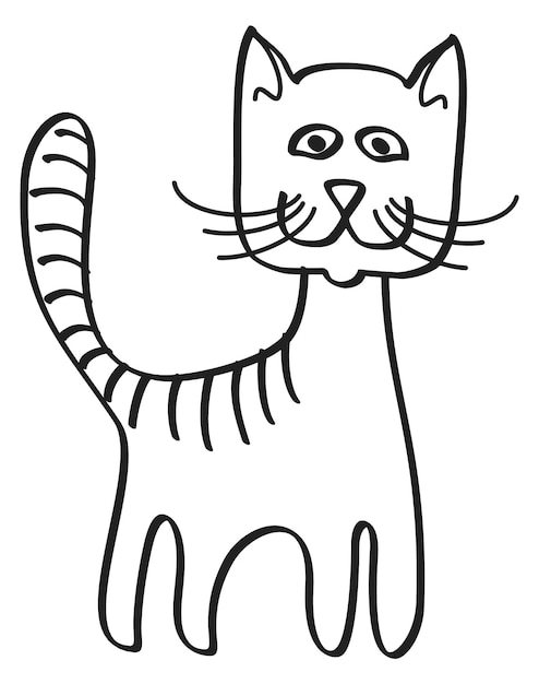 Doodle De Chat Souriant Croquis D'enfant Chaton Drôle