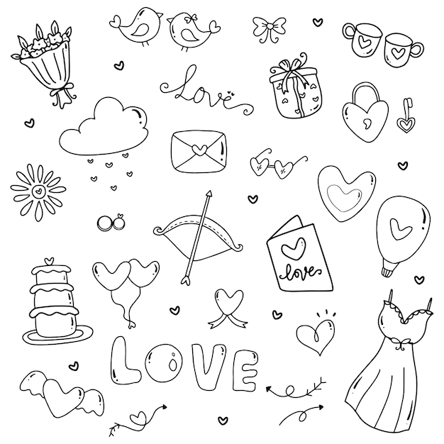 Vecteur doodle clipart amour dessiné à la main avec style de contour