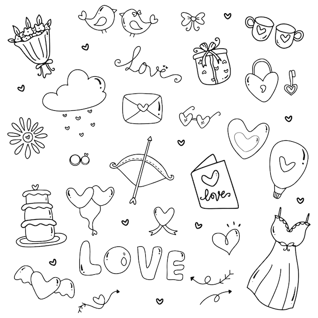 Doodle clipart amour dessiné à la main avec style de contour