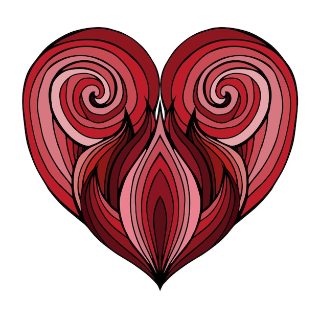 Vecteur doodle coeur avec le motif de cheveux fond rouge et rose vec