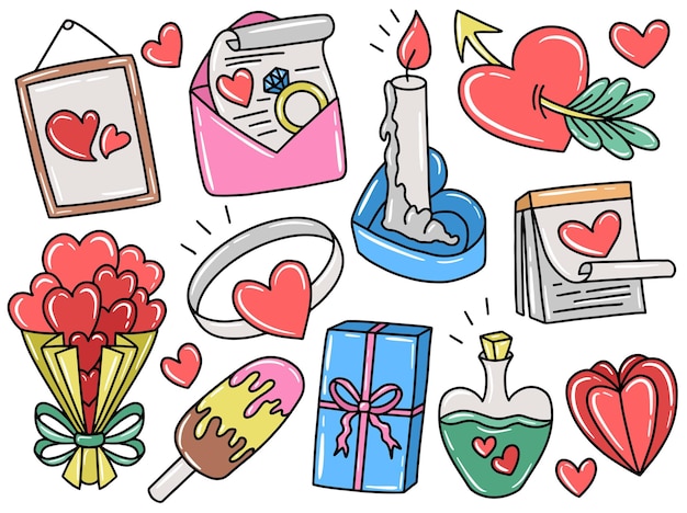 Doodle de la collection d'éléments de la Saint-Valentin