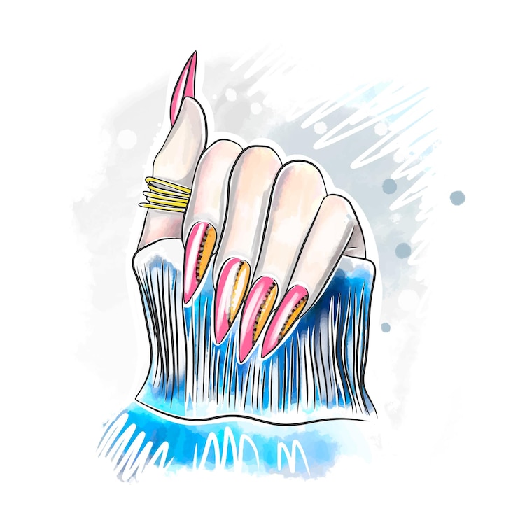 Vecteur doodle de conception d'ongle élégant belle manucure rose