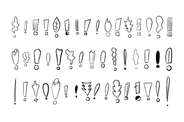 Vecteur doodle croquis points d'exclamation vector collection sur fond blanc