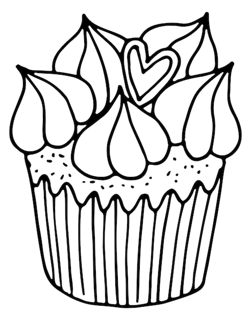 Doodle Cupcake De Vacances Dessert Romantique Dessiné à La Main