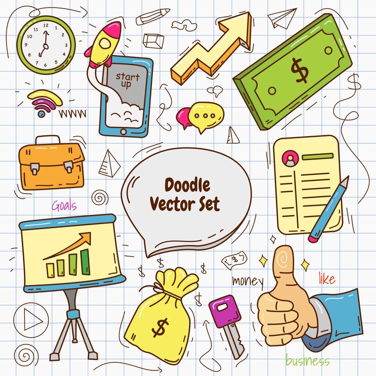 Doodle de démarrage mis vecteur sur fond de papier