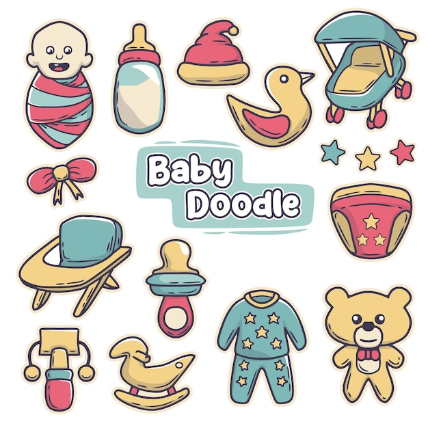 Doodle dessiné à la main d'icônes de bébé
