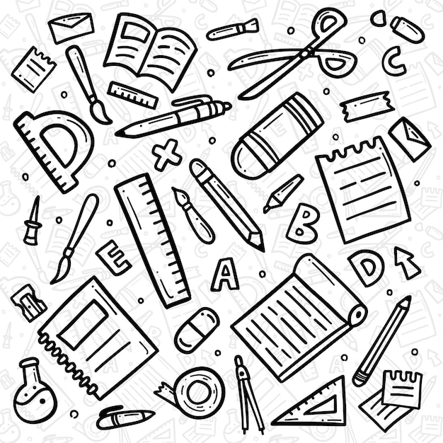 Doodle dessiné à la main d'illustration d'icône d'objet de papeterie scolaire et de bureau