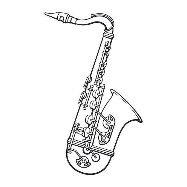 Vecteur doodle dessiné main de musique classique saxophone instrument à vent illustration vectorielle