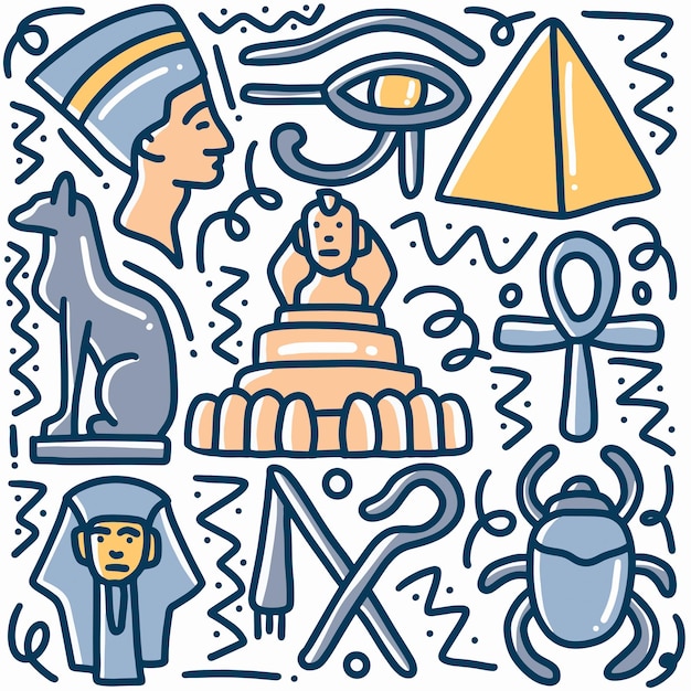 Vecteur doodle dessiné main vacances egypte avec des icônes et des éléments de conception