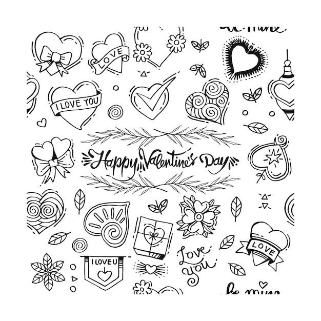 Vecteur doodle dessiné à la main valentin pattern