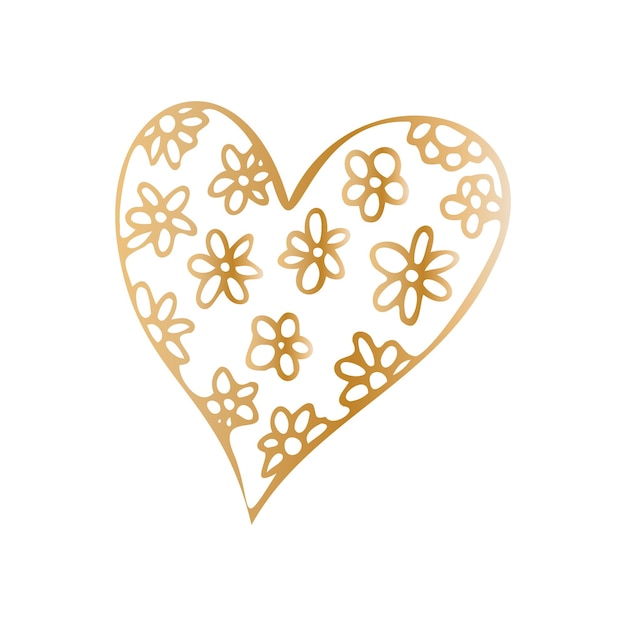 Doodle doré simple coeur dessiné à la main Élément de conception isolé pour la romance de mariage de la saint-valentin