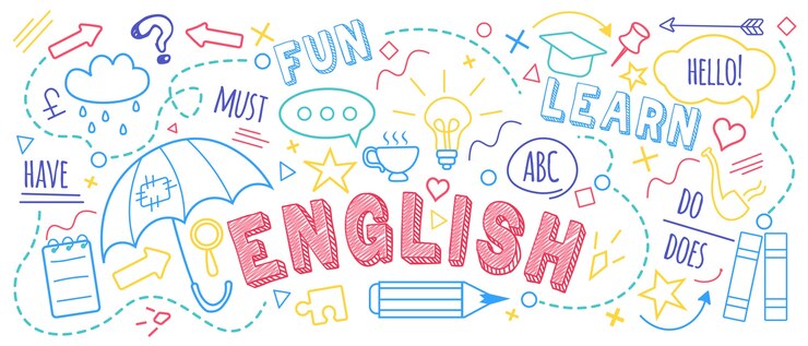 Vecteur doodle du cours d'enseignement des langues étrangères