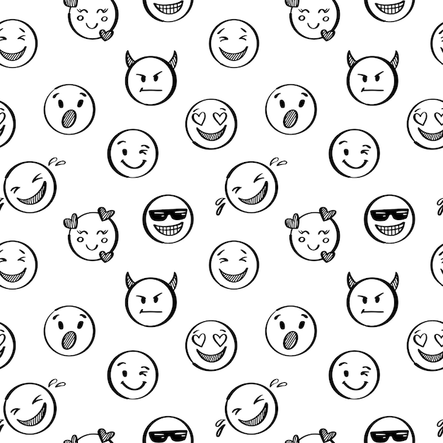 Doodle Emoji Modèle Sans Couture Croquis Dessinés à La Main Fond D'émoticônes Positives