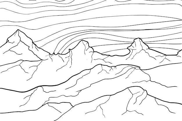 Doodle extraterrestre fantasy paysage de montagne Coloriage pour adultes Oeuvre graphique fantastique Illustration dessinée à la main