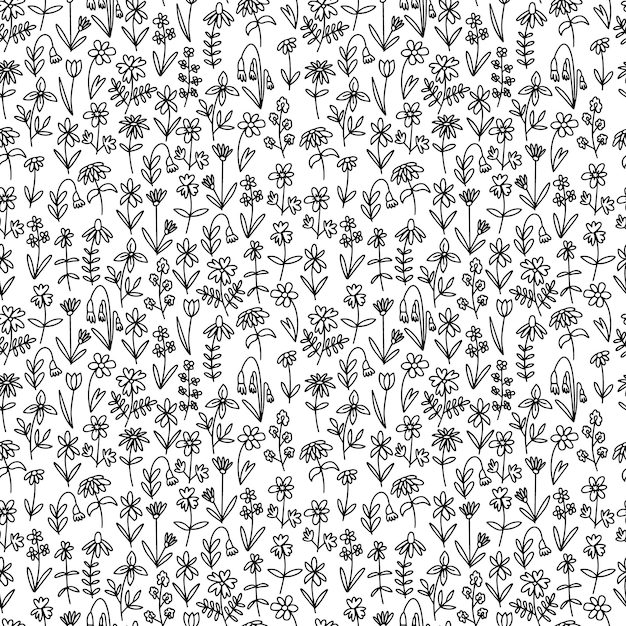 Vecteur doodle fleurs d'été motif sans couture vector mille fleur motif sur fond blanc