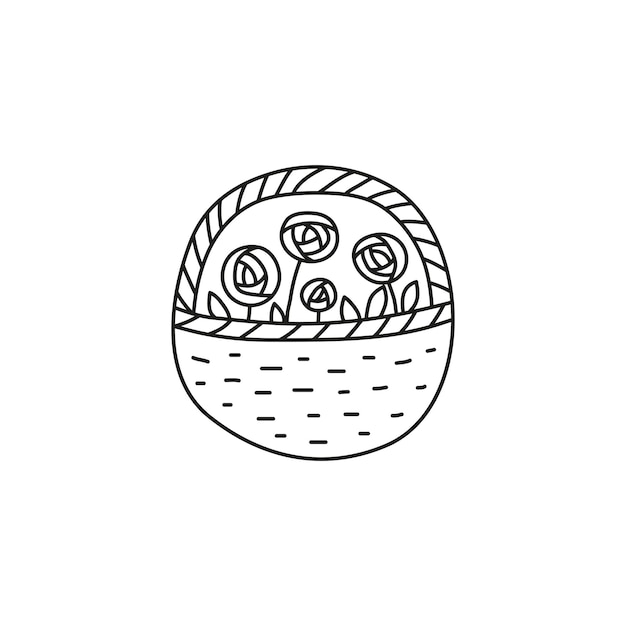 Doodle Fleurs Roses Dans Le Panier