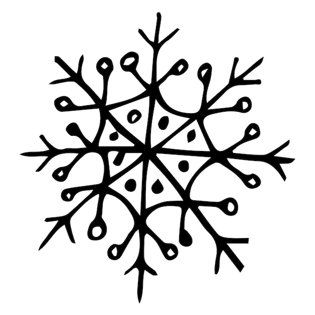 Doodle flocon de neige Élément d'hiver vectoriel dessiné à la main isolé sur fond blanc