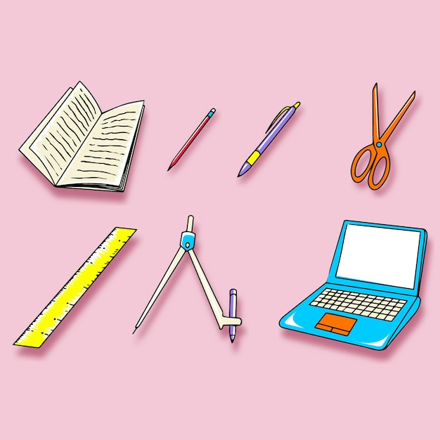 Doodle de fournitures scolaires