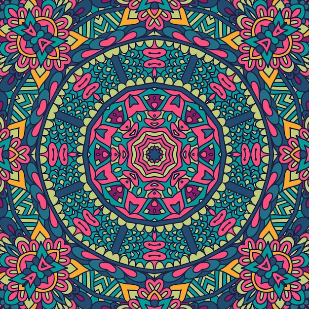 Vecteur doodle géométrie tribale ethnique impression de tissu coloré psychédélique