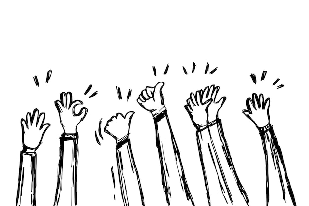 Doodle hands upHands clapping applaudissements gestes félicitations illustration vectorielle d'affaires