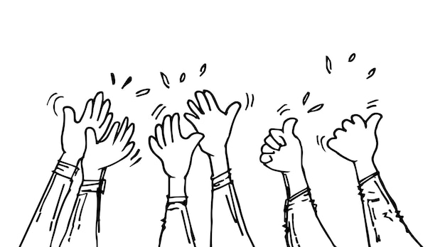 Doodle hands upHands clapping applaudissements gestes félicitations illustration vectorielle d'affaires