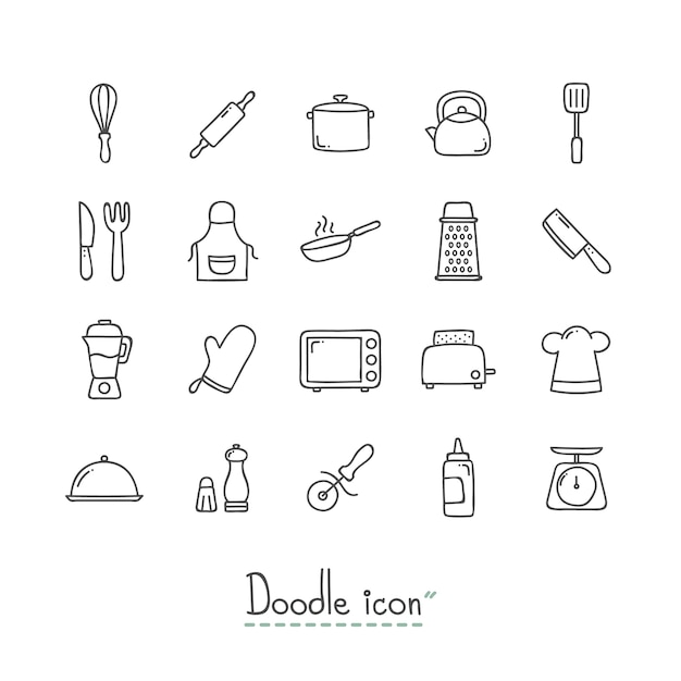 Doodle Icônes De Cuisine.