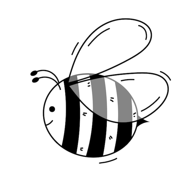 Doodle illustration vectorielle d'abeille. Contour mignon bourdon isolé sur fond blanc