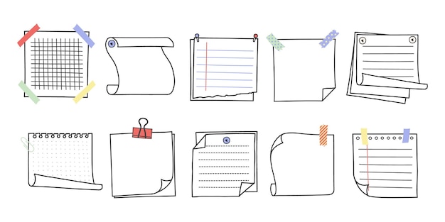 Doodle jeu d'illustrations vectorielles de notes et de rappel dessinées à la main