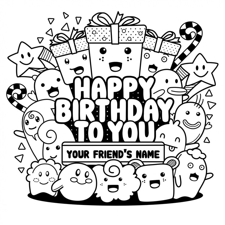 Doodle joyeux anniversaire cartes de vœux