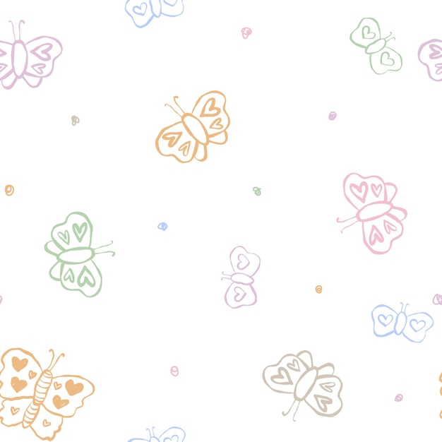 Doodle ligne rose orange violet vert bleu papillons motif mignon sans soudure minimaliste pour les enfants