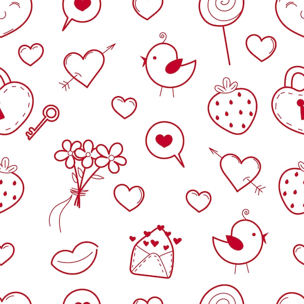 Doodle love valentine day pattern