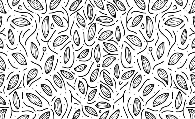 Doodle Main Dessiner Abstrait Nature Feuille Fond Noir Et Blanc