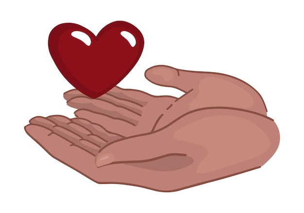 Vecteur doodle de mains tenant un cœur abstrait concept de donner de l'amour conception de vacances de la saint-valentin illustration vectorielle de dessin animé isolée sur blanc