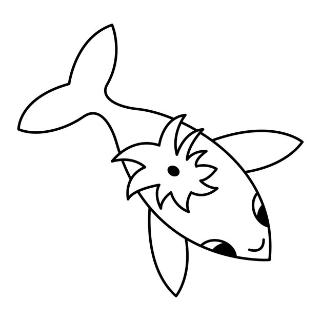 Doodle mignon baleine Illustration vectorielle noir et blanc