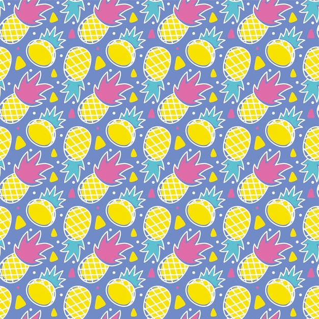 Doodle De Modèle Sans Couture Coloré De Fruits Tropicaux Ananas