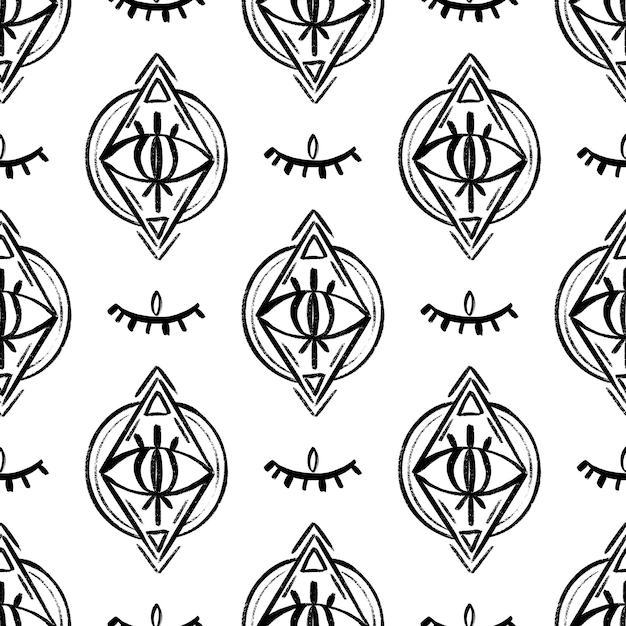 Doodle Modèle Sans Couture De Yeux Psychédéliques. Boho Occult Wallpaper Et Fond De Surface Textile. . Illustration Vectorielle