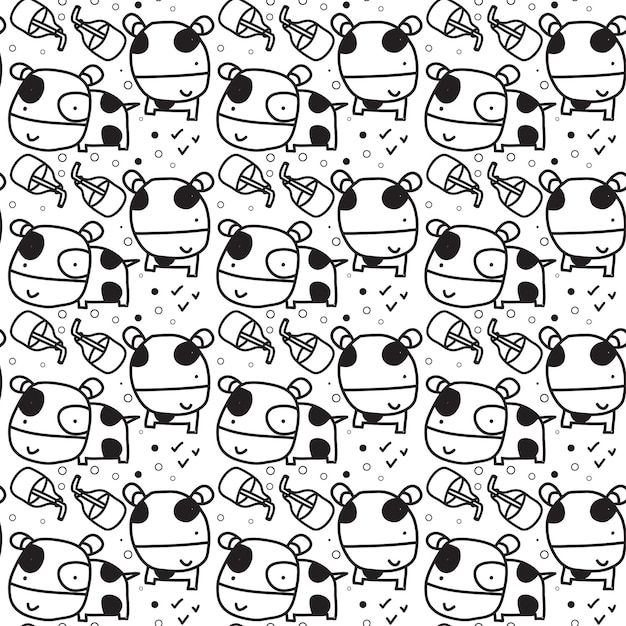 Doodle Motif Transparent Vache Mignon Fond Noir Et Blanc Design Foround Design Pour L'emballage Prin